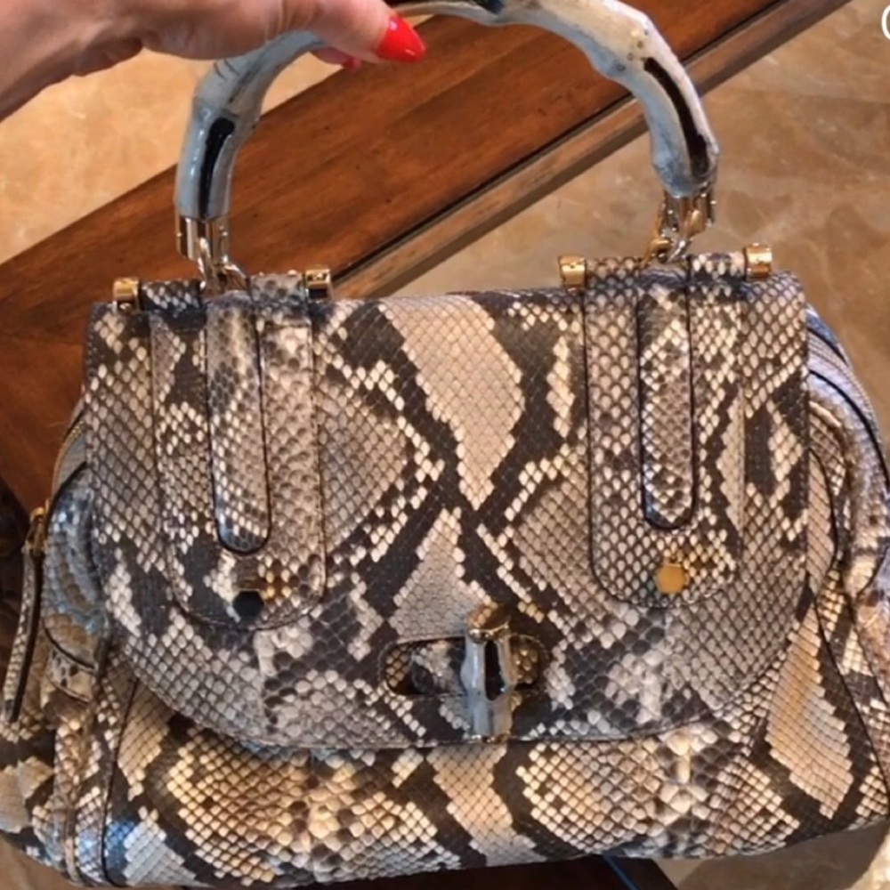 Gucci Python Leather Trim With Bamboo Handle - image 2